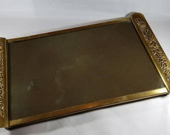 Vintage Mirrored Vanity Dresser Tray Embossed Roses