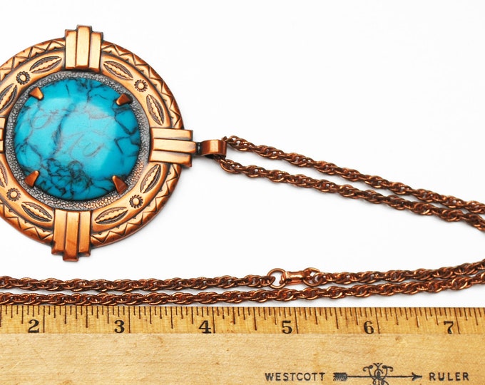 Copper pendant necklace - Faux Turquoise - Bell Trading Post Company - tribal Southwest - Boho