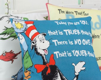 Dr Seuss Pillows Set of 3 Cat in the Hat Quote pillows - School room Childrens playroom Nursery decor Dr Seuss decor