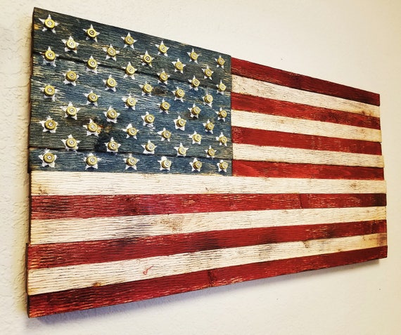 Rustic Wood American Flag Shell Casing Stars