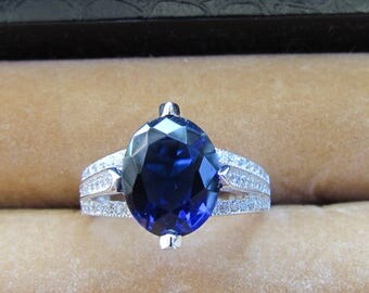 Women's dark blue Sapphire and cz silver ring gift anniversary birthday friendship sz.7
