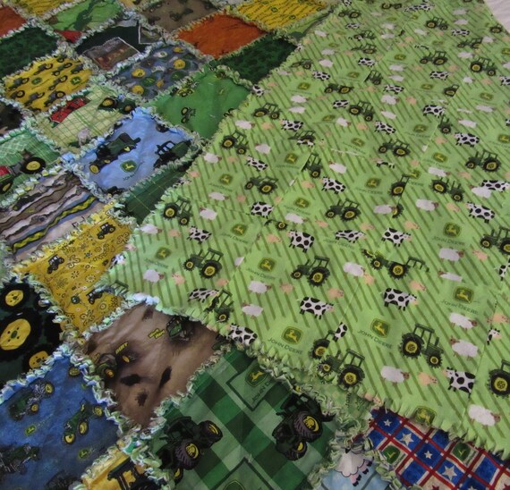 Rag Quilt 30 Different JOHN DEERE Fabric TWIN Size J D Flannel