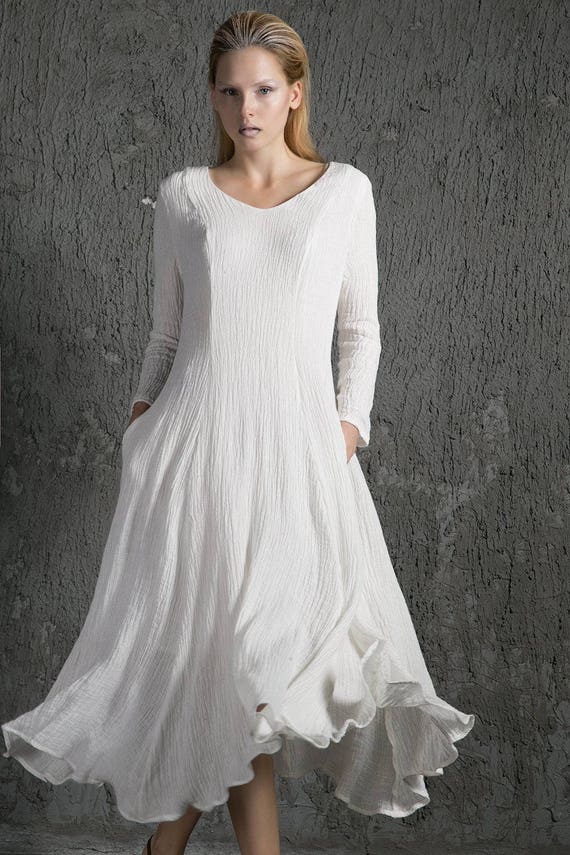 White Linen Dress linen dress long sleeve white dress long