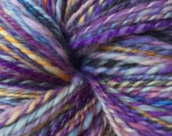 Hand Spun Merino and Tussah Silk in Purple, Pink and Gold 500 yards