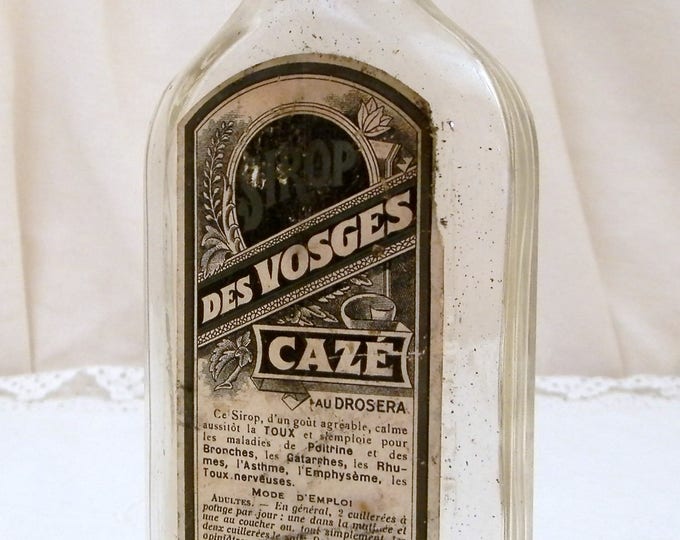 Antique French Cough Syrup "Sirop des Vosges Cazé" Glass Bottle with Original Paper Label, Apothecary Collecting, Belle Epoque France Antique French Cough Syrup "Sirop des Vosges Cazé" Glass Bottle with Original Paper Label, Apothecary Collecting, Belle Epoque France