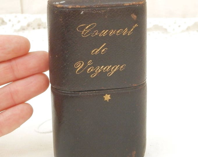 Antique French Victorian Leather Box For Traveling Cutlery with Gold Gilt Lettering, Couvert de Voyage, Vintage Camping from France, Curios