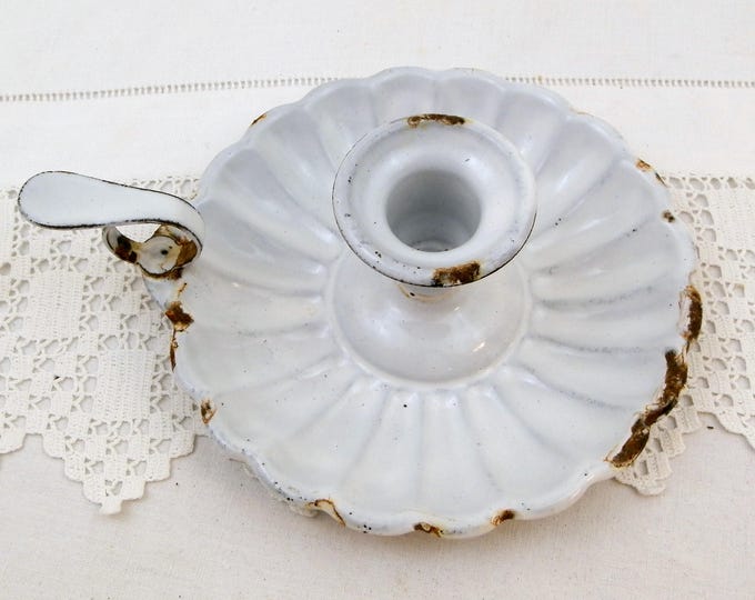 Antique French White Chippy Enamel Round Candle Holder / Candle Stick, Rustic Victorian Enamelware from France, Farmhouse Decor, Shabby Chic Antique French White Chippy Enamel Round Candle Holder / Candle Stick, Rustic Victorian Enamelware from France, Farmhouse Decor, Shabby Chic