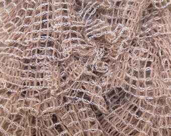 Beige Plaid ruffles scarf - handmade