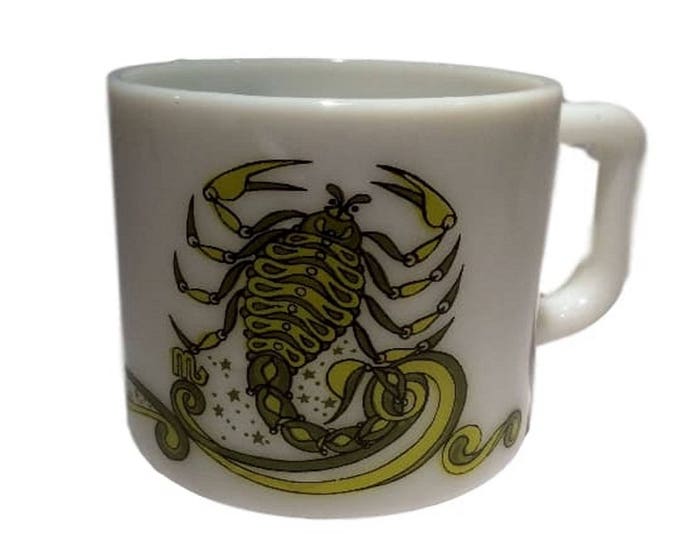 Vintage Scorpio Milk Glass Zodiac Coffee Mug, KMA 1976, By Beverly Coffee Cup, November Birthday Gift