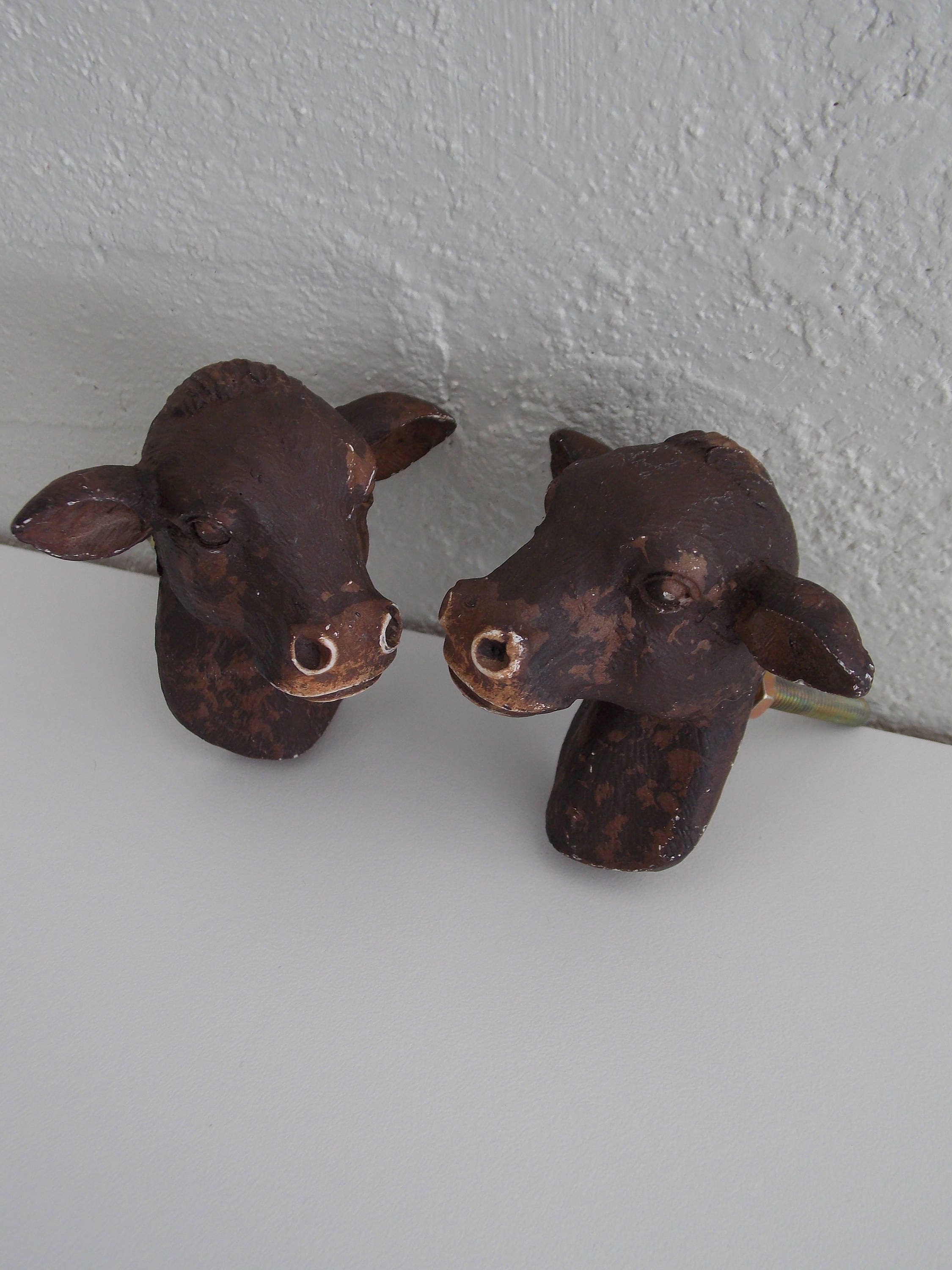 FARMHOUSE COW KNOBS . Knob and Pull Art . Farm Art Decor . Brown Cows