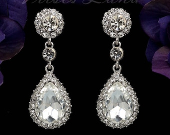 PAIR Dangle Crystal Vintage Silver Wedding Prom gauges plugs tunnels 2g 0g 00g 7/16" 1/2" 6mm 8mm 10mm 11mm 12mm