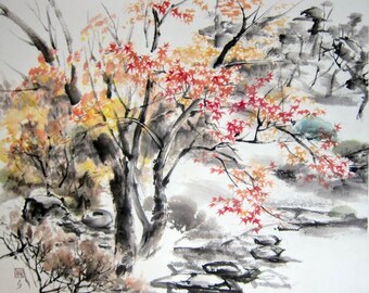 Japanese ink painting Sumi-e Suibokuga by Suibokuga on Etsy