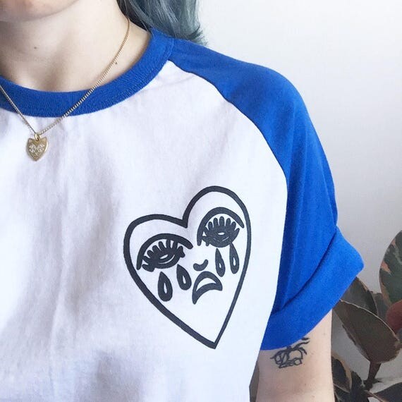 crying heart tattoo baseball t shirt screen printed tee short crying heart tattoo baseball t shirt screen printed tee short