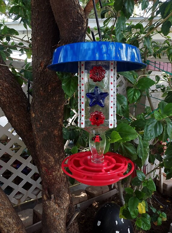 Bird seed feeder hand crafted recycled glass bottle pie