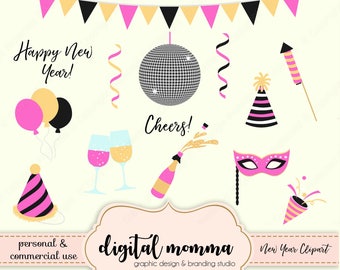 New Year, Celebration Clipart Set, Happy New Year, Cheers, Party Clipart, Personal & Commercial Use, Instant Download!
