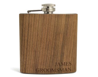 Custom Wood Flasks | Wood Groomsmen Flasks | Bulk Custom Logo Flasks | Handmade Walnut 6 oz. Hip Flask for Groomsmen