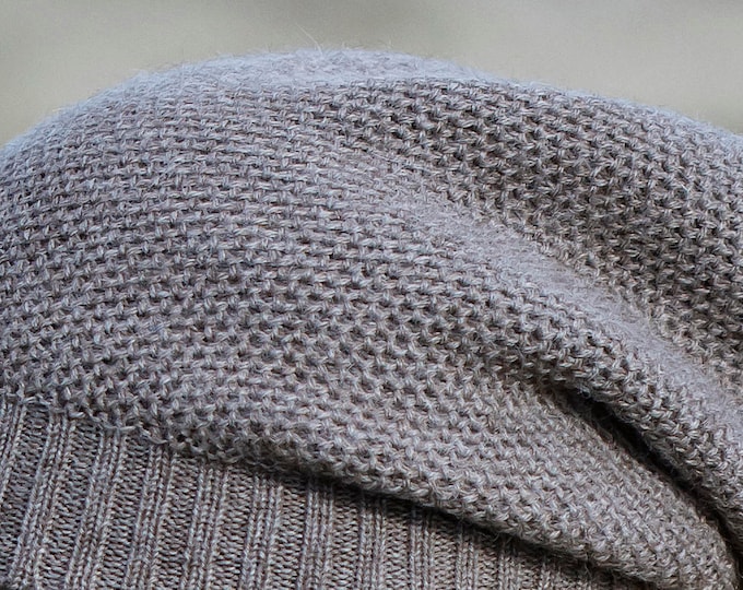 Slouchy hat knit in pure baby alpaca wool woman knit hat wool beanie gray knit cap black white brown pink orange knit baggy hat alpaca hat
