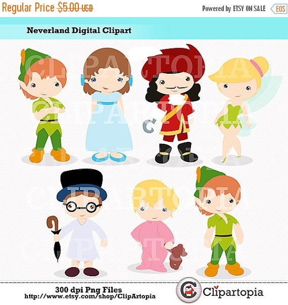 50% OFF SALE Neverland Digital Clipart / Cute Peter Digital Clipart For Personal and Commercial Use / INSTANT Download Il_570xn