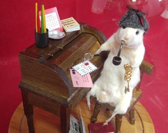 Anthropomorphic Taxidermy Mouse Sherlock Holmes Glass Dome Display-detective-very nice!!!!