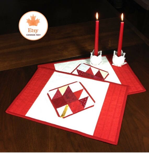 Canada 150 Quilted Place Mats Red Maple Leaf Quilted