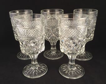 Set of 5 Wexford Stemmed Glasses, Goblets, Drinking Glasses 8 oz.