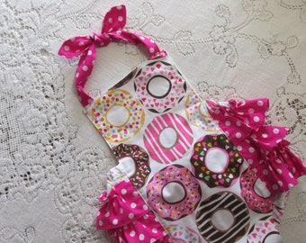Sweet Treats Ruffled Bubble Romper - Donuts - Doughnuts - Pink Polka Dots - Infant Toddler Child Sizes - Vintage-Style Sunsuit - Photo Prop