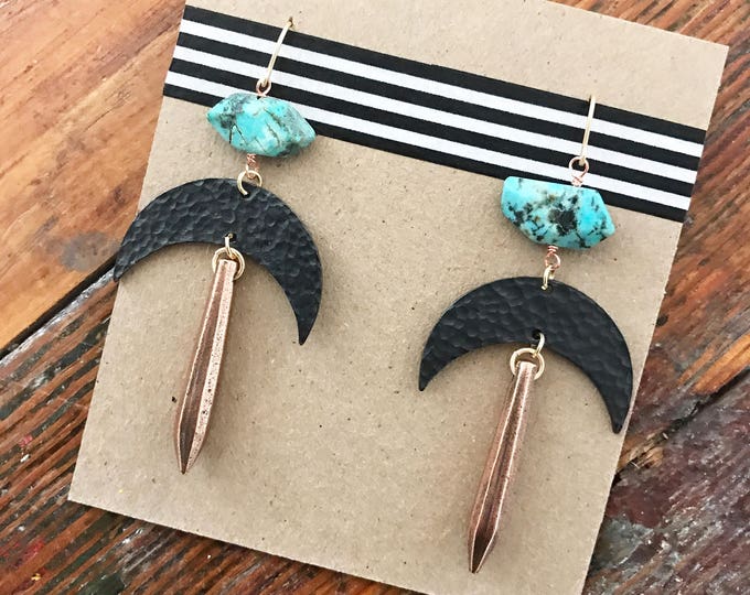 African turquoise . Crescent moon earrings . Crescent moon earrings . African turquoise earrings . Gifts under 50