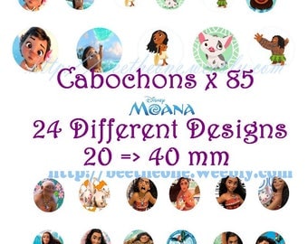 Moana Disney Digital Collage 2 Sheets 85 images 20, 30, 40 mm Cabochons Bottlecap Pendant Magnets Printable Image clipart Download