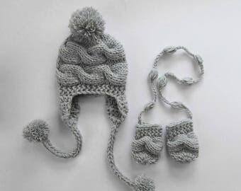 SALE 15% DISCOUNT Knit Baby Boy Hat and Mittens , Baby Boy Hat Photo Prop , Knit Baby Hat and Mittens