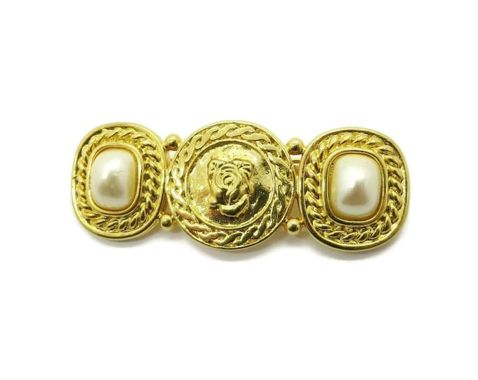 Faux Pearl Bar Brooch - Vintage Liz Claiborne Scrolled Brooch, Valentine's Day Gift, Gift Box