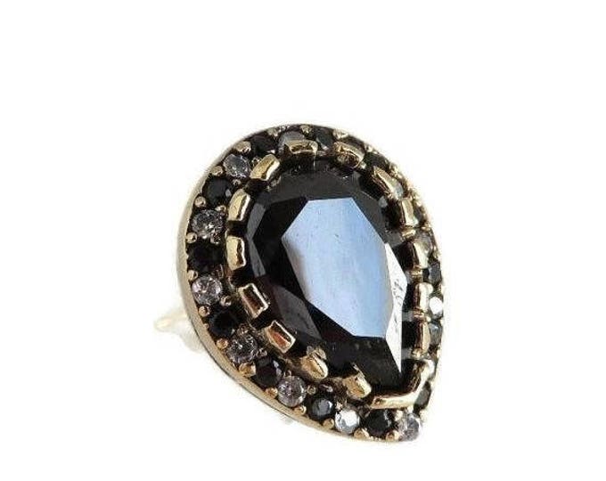 Vintage Sapphire and Topaz Teardrop Ring, Sterling Silver Ring, Size 7