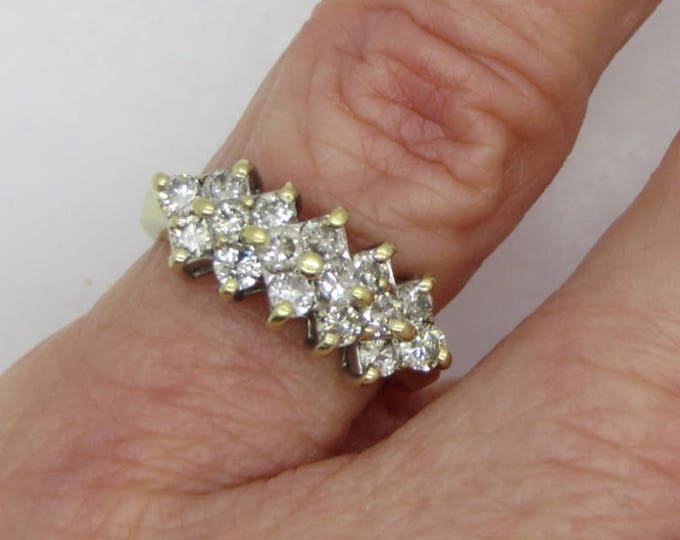 14K Gold Diamond Anniversary Ring, Vintage Multi-Stone Dinner Ring, Wedding Ring, Size 4