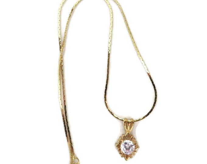 Vintage Crystal Pendant Necklace - Gold Plated Cobra Chain Necklace