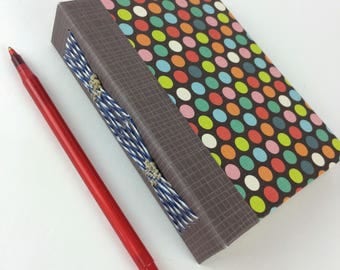 Small polka dot hand bound journal - notepad - long stitch with beads on spine - Sketchbook - poetry book - tea stained pages -