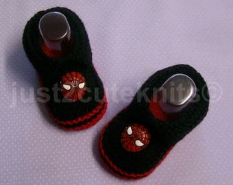 Hand Knitted Designer Baby Boy Booties Slippers Spiderman Newborn Special Occasion Baby Shower Original Reborn Doll #88