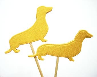 Set of 24Pcs - Shimmery Gold Dachshund Silhouette Double Sided Party Picks, Cupcake Topper, Birthdays