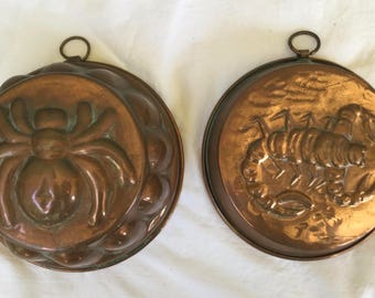 Two Vintage Copper Molds Spider Copper Mold/Scorpion Copper Mold