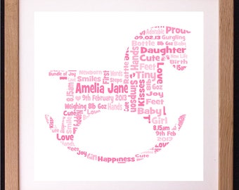 Personalised New Baby Rocking Horse Word Art Gift, Baby Girl Boy