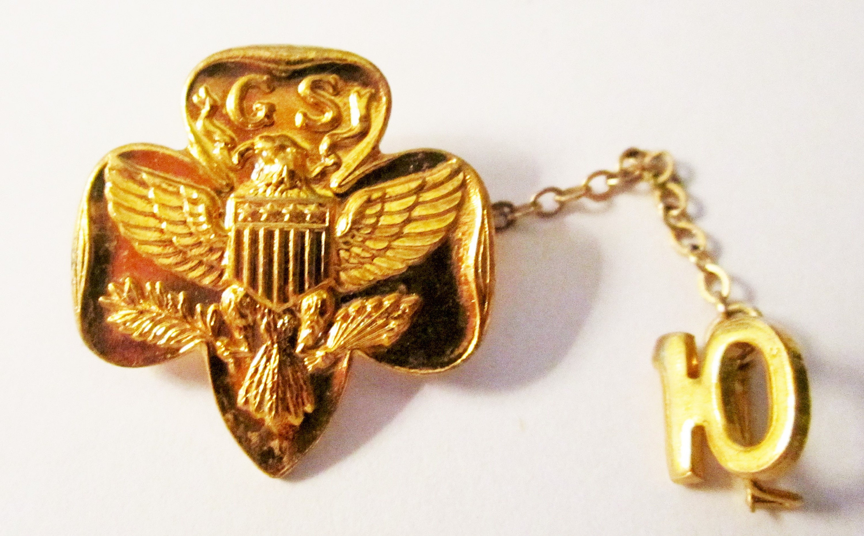 Vintage Girl Scout Membership Pin with 10 Numeral