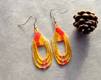 Orange Ombre, Modern Native American Beaded Earrings