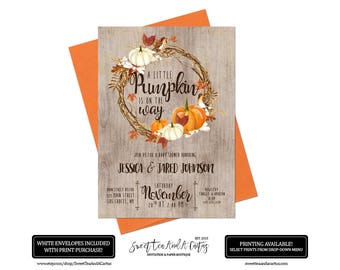 Fall Pumpkin Baby Shower Invitation Autumn Printable Digital File or Prints with Free Shipping Leaves Girl or Boy Baby Shower