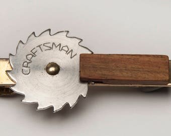 Vintage Tie Bar Clip Sears Craftsman rotating saw blade sawing through real wood a Novelty item #395