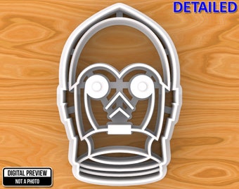 C-3PO (See-Threepio) Droid Detailed Or Outlined Star Wars Cookie Fondant Cutter, Selectable sizes