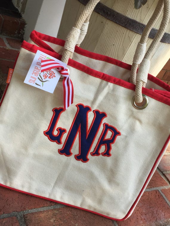 Items similar to Monogrammed Tote Bag, Personalized Boat Tote, Canvas Tote with Applique ...