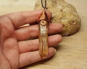 Congo Citrine pendant. Kundalini Quartz necklace. Unisex Natural Unheated Reiki stone. Yellow November birthstone. Copper Wire wrap pendant