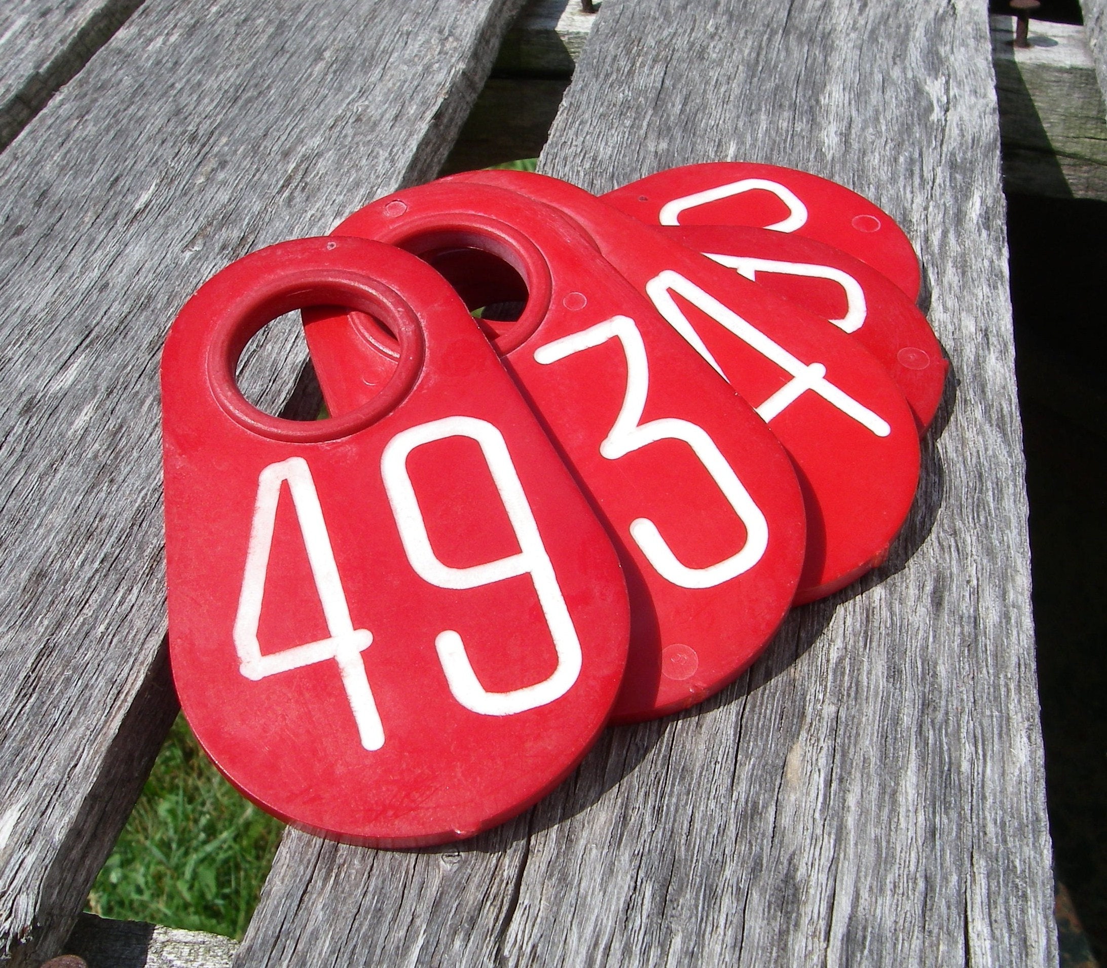 Vintage Cow Tags, Red Plastic Cow Ear Tags, Cow Identification Number
