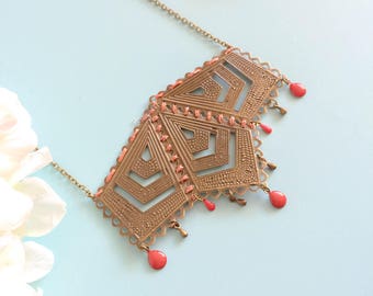 Necklace "Mabyn" bronze and pink/red