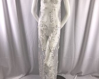 Rose Gold Autumn Dance Flowers Embroider With Sequins On a Mesh Lace -By The Yard main image 1