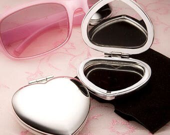 Silver Heart Shaped Compact Mirror - Wedding Shower Party Favor 15-100 Qty 5910