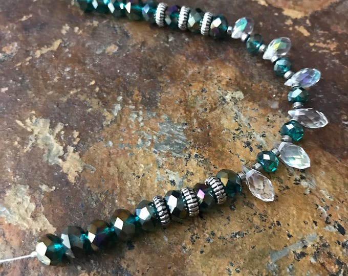 Dark Green Jewelry-Dark Green Necklace-Green crystal necklace,illusion green necklace, beaded green necklace, floating green necklace